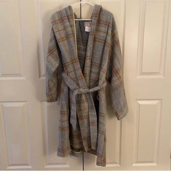 Free People Far From Home Grey plaid wool coat size L - Picture 3 of 10